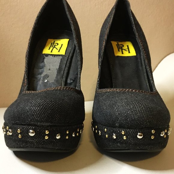 FRH Dark Denim Studded Platform Heels - Picture 10 of 14